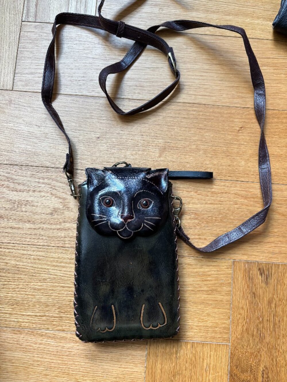 Black Cat Leather Purse
